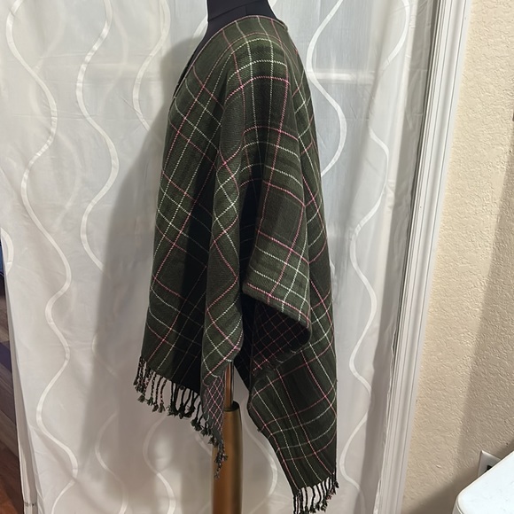 Olive Green & Pink Plaid Reversible Wrap, OS - Picture 2 of 6